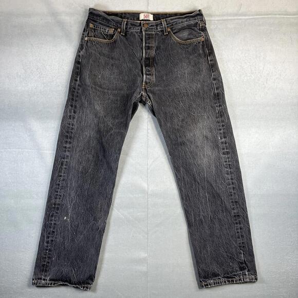 Levis Original 501 Jeans Mens 34x29* Gray Dark Wash Straight Leg Classic Denim - Picture 1 of 9